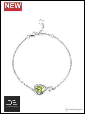 925 Sterling Silver Infinity Birthstone Bracelet Adjustable Chain Jewelry Gift